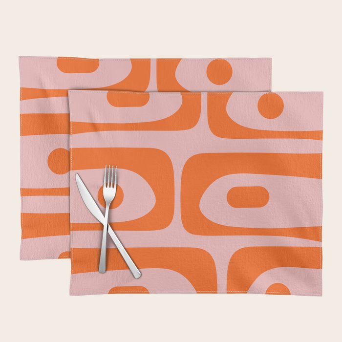 Mid Century Modern Piquet Minimalist Retro Abstract Pattern in Contemporary Orange and Pink Placemat Gallery Image 1