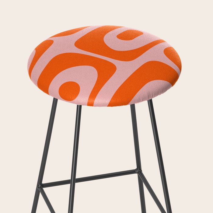 Mid Century Modern Piquet Minimalist Retro Abstract Pattern in Contemporary Orange and Pink Stool Gallery Image 2