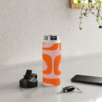 Mid Century Modern Piquet Minimalist Retro Abstract Pattern in Contemporary Orange and Pink Water Bottle Gallery Image 4