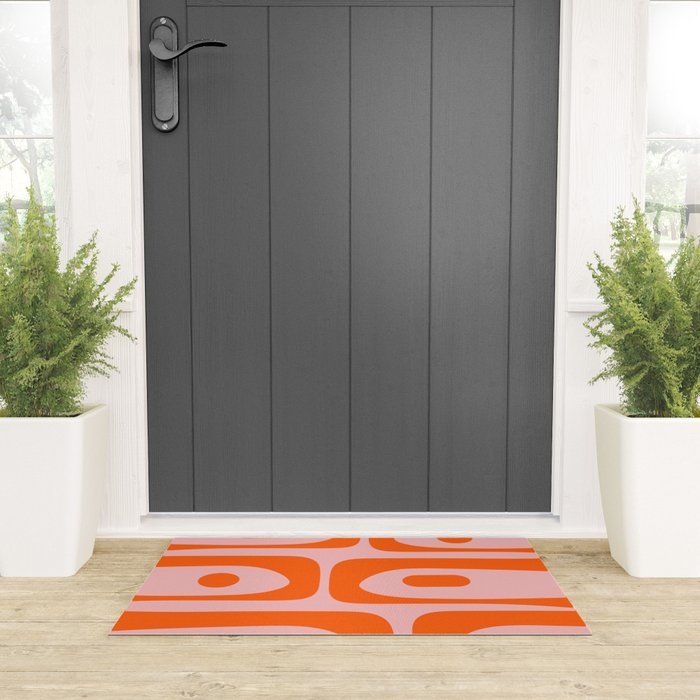 Mid Century Modern Piquet Minimalist Retro Abstract Pattern in Contemporary Orange and Pink Welcome Mat Gallery Image 3
