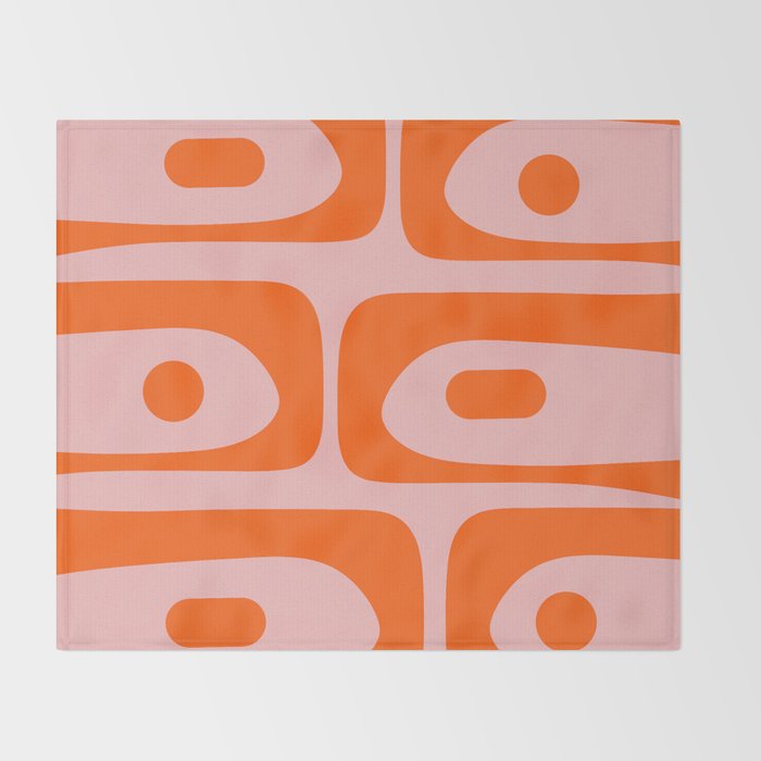 Mid Century Modern Piquet Minimalist Retro Abstract Pattern in Contemporary Orange and Pink Throw Blanket Gallery Image 2