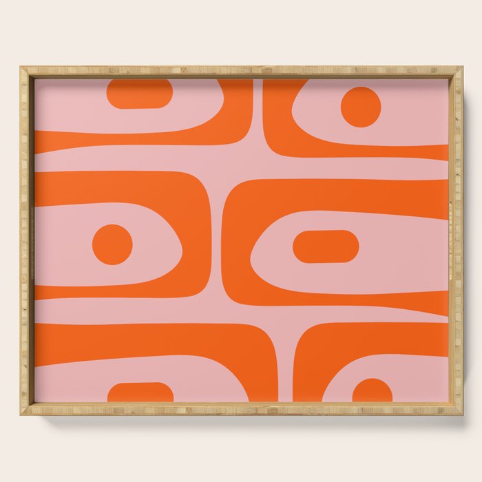 Mid Century Modern Piquet Minimalist Retro Abstract Pattern in Contemporary Orange and Pink Serving Tray Gallery Image 1