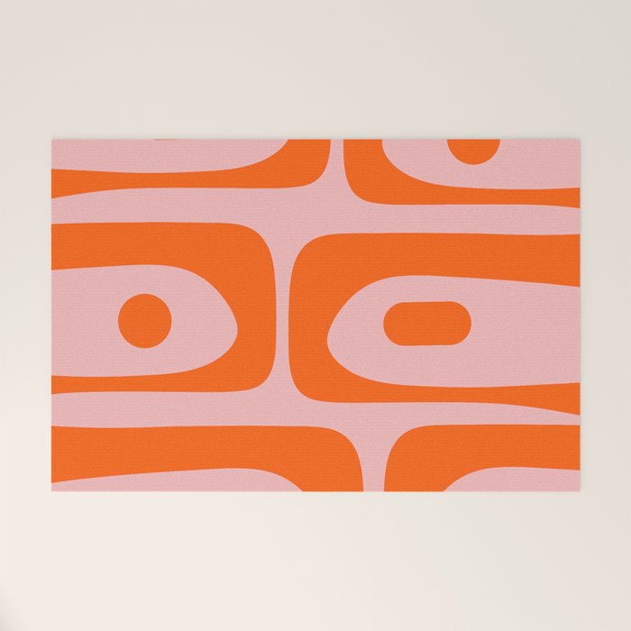 Mid Century Modern Piquet Minimalist Retro Abstract Pattern in Contemporary Orange and Pink Welcome Mat Gallery Image 1