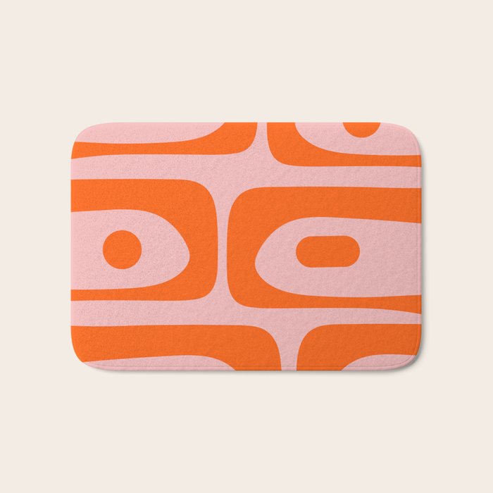 Mid Century Modern Piquet Minimalist Retro Abstract Pattern in Contemporary Orange and Pink Bath Mat Gallery Image 1
