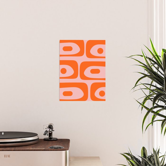 Mid Century Modern Piquet Minimalist Retro Abstract Pattern in Contemporary Orange and Pink Poster Gallery Image 2
