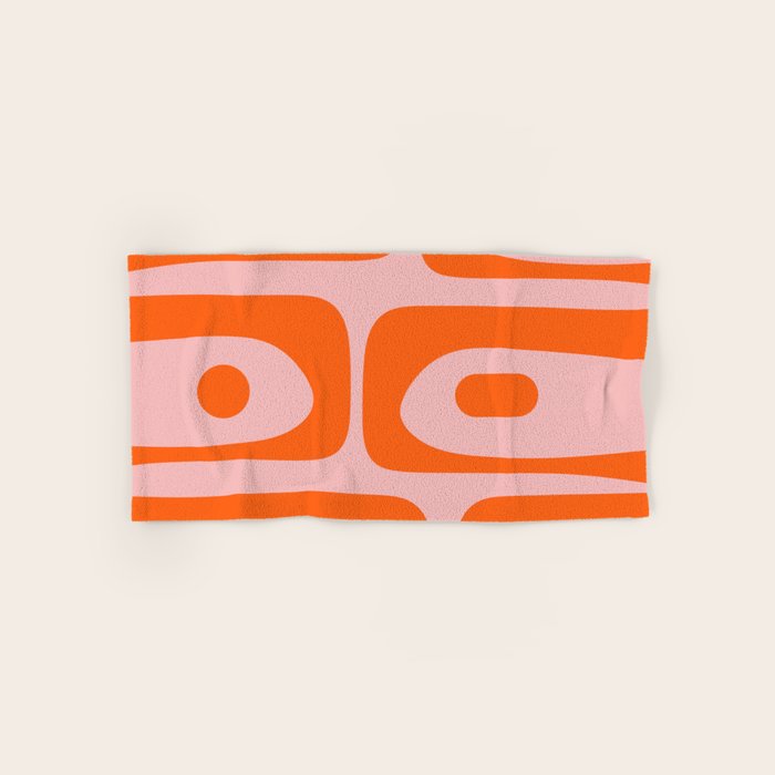Mid Century Modern Piquet Minimalist Retro Abstract Pattern in Contemporary Orange and Pink Bath Towel Gallery Image 1