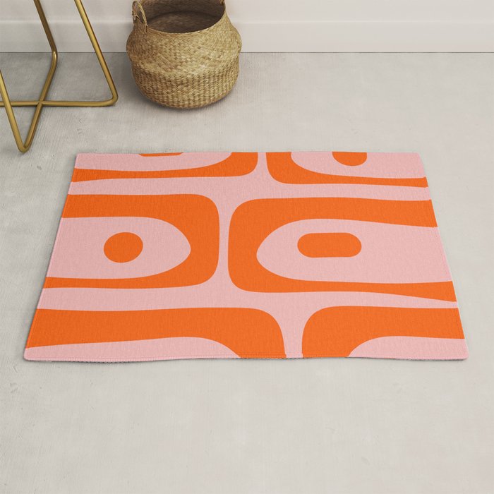 Mid Century Modern Piquet Minimalist Retro Abstract Pattern in Contemporary Orange and Pink Rug Gallery Image 1