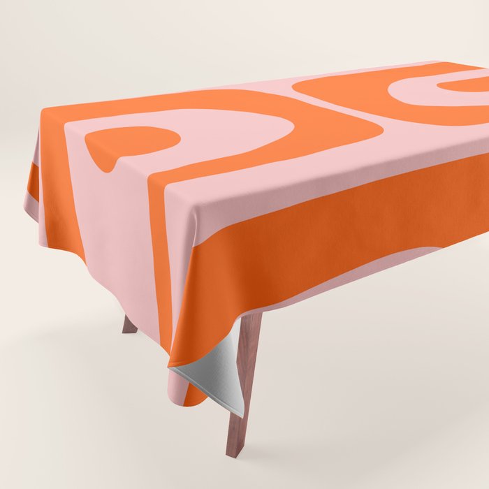 Mid Century Modern Piquet Minimalist Retro Abstract Pattern in Contemporary Orange and Pink Tablecloth Gallery Image 1