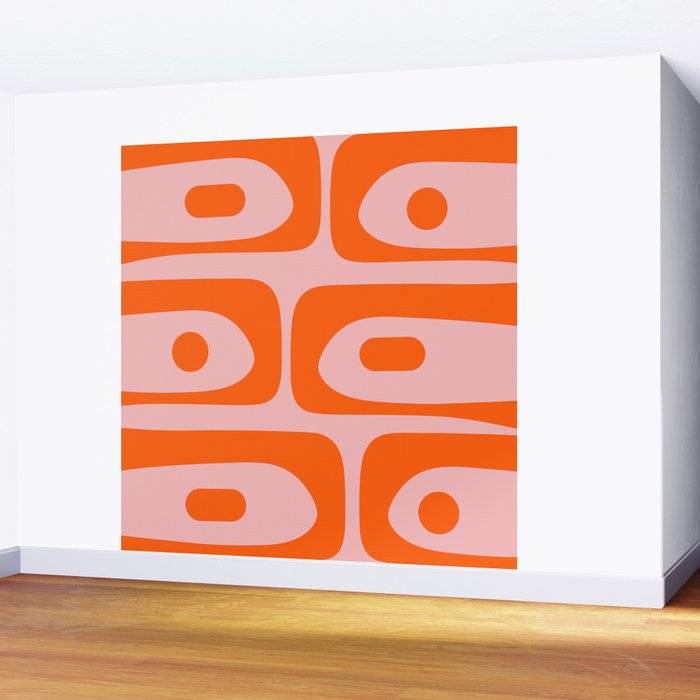 Mid Century Modern Piquet Minimalist Retro Abstract Pattern in Contemporary Orange and Pink Wall Mural Gallery Image 2