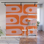 Mid Century Modern Piquet Minimalist Retro Abstract Pattern in Contemporary Orange and Pink Wall Mural Gallery Image 1