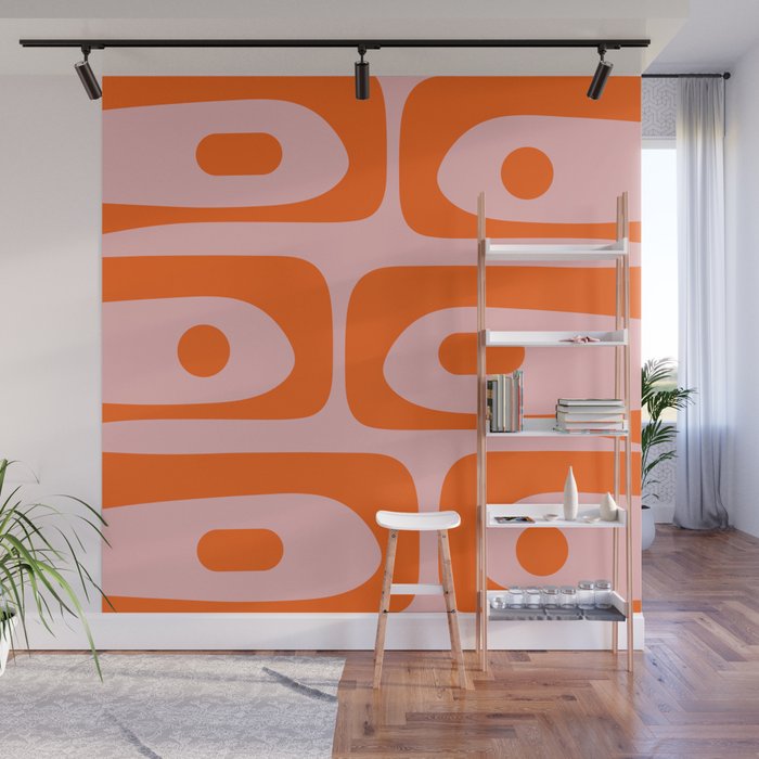 Mid Century Modern Piquet Minimalist Retro Abstract Pattern in Contemporary Orange and Pink Wall Mural Gallery Image 1
