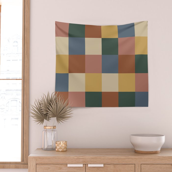 Bold Retro Checks Pattern - Large XI Wall Tapestry Gallery Image 2