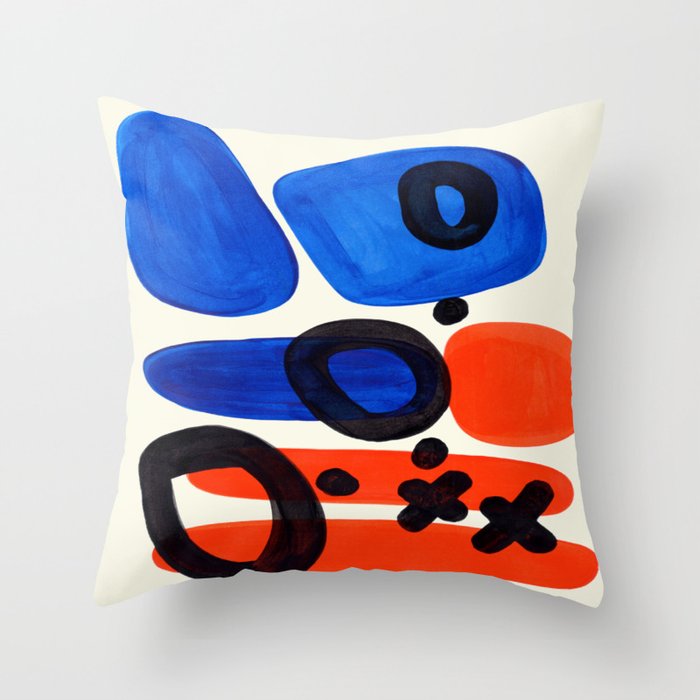 Blue Orange Fun Colorful Mid Century Modern Abstract Painting Shapes Pattern Throw Pillow Gallery Image 6