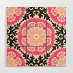 Folk Art Mandala - black, pink, and cream Wood Wall Art Gallery Image 1