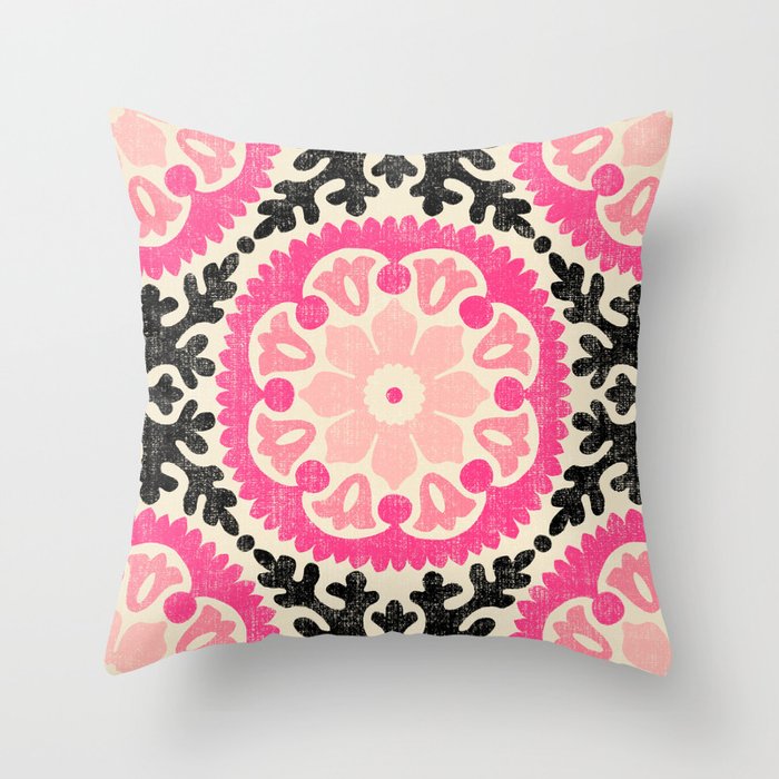 Folk Art Mandala - black, pink, and cream Throw Pillow Gallery Image 6