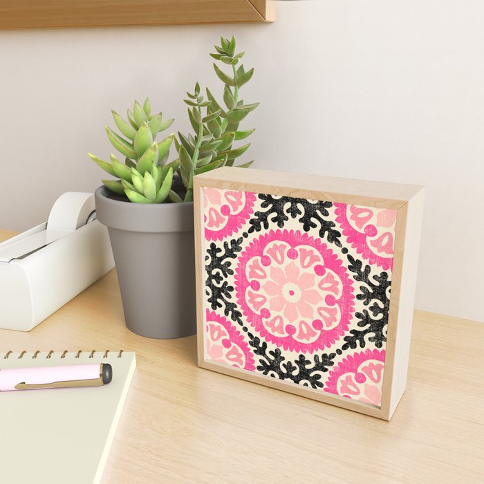 Folk Art Mandala - black, pink, and cream Mini Art Print Gallery Image 2