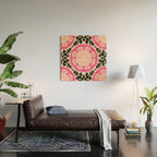 Folk Art Mandala - black, pink, and cream Wood Wall Art Gallery Image 2