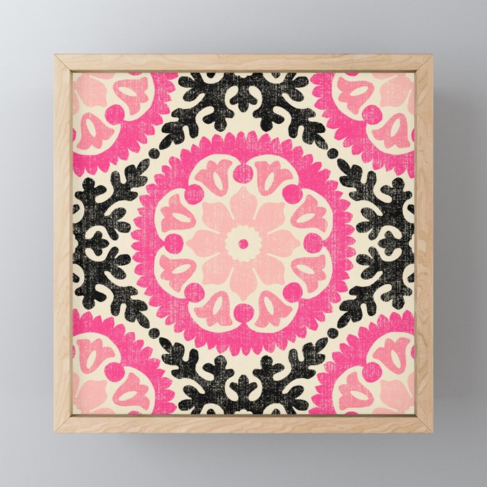 Folk Art Mandala - black, pink, and cream Mini Art Print Gallery Image 1