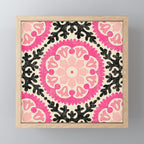 Folk Art Mandala - black, pink, and cream Mini Art Print Gallery Image 1