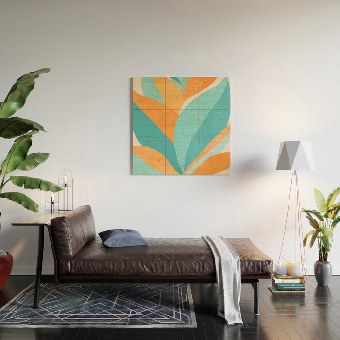 Abstract Tropics in Orange and Blue Wood Wall Art Gallery Image 2