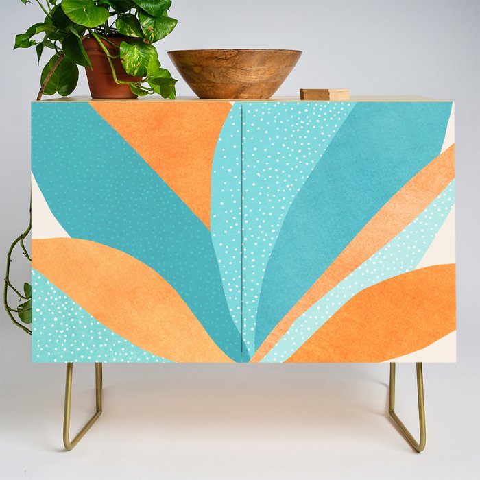 Abstract Tropics in Orange and Blue Credenza Gallery Image 1