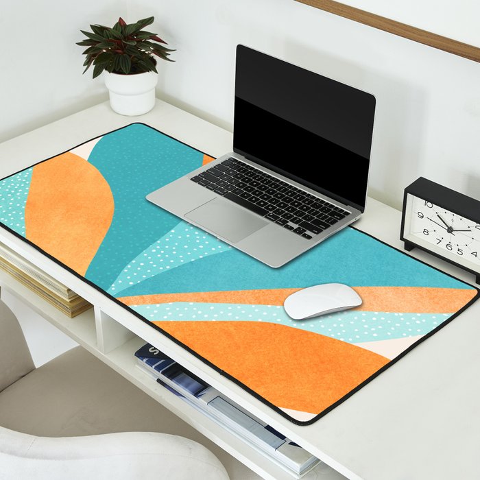 Abstract Tropics in Orange and Blue Desk Mat Gallery Image 2
