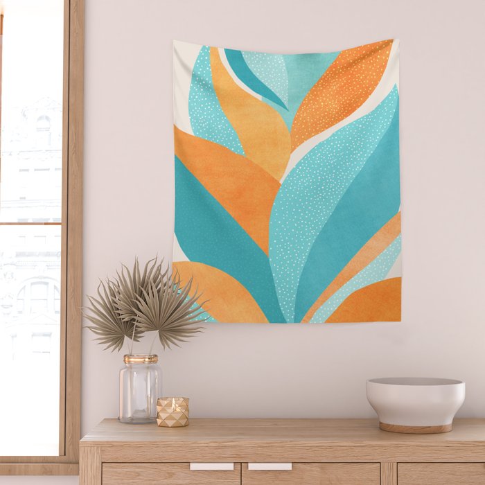 Abstract Tropics in Orange and Blue Wall Tapestry Gallery Image 2