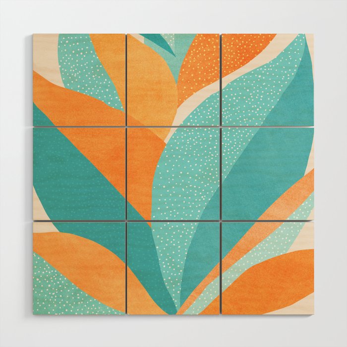 Abstract Tropics in Orange and Blue Wood Wall Art Gallery Image 1