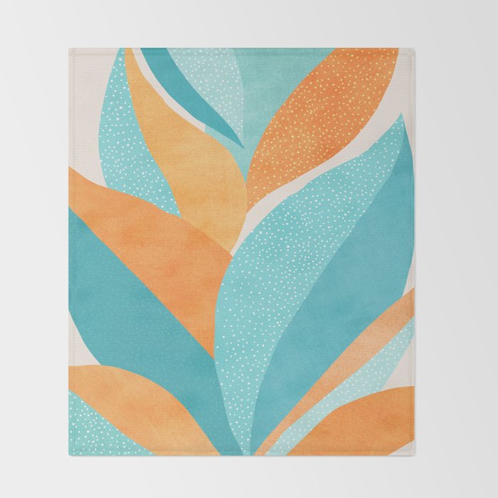Abstract Tropics in Orange and Blue Throw Blanket Gallery Image 2