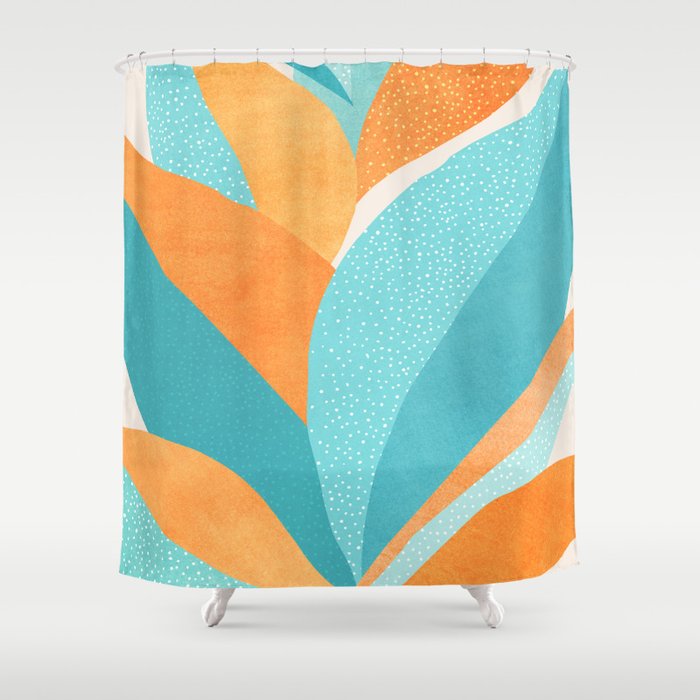 Abstract Tropics in Orange and Blue Shower Curtain Gallery Image 1