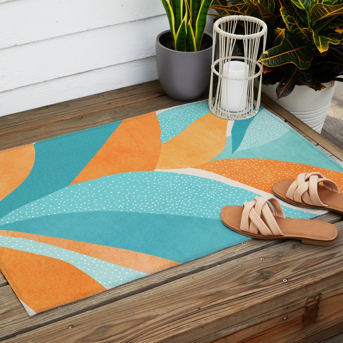 Abstract Tropics in Orange and Blue Outdoor Rug Gallery Image 2