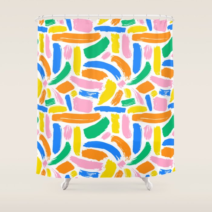 Colorful abstract brush stroke art pattern Shower Curtain Gallery Image 1
