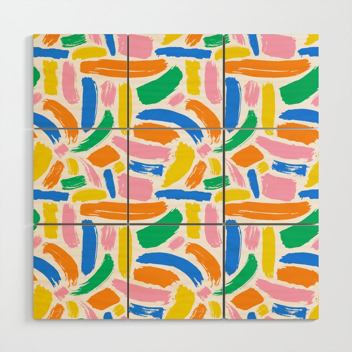 Colorful abstract brush stroke art pattern Wood Wall Art Gallery Image 1