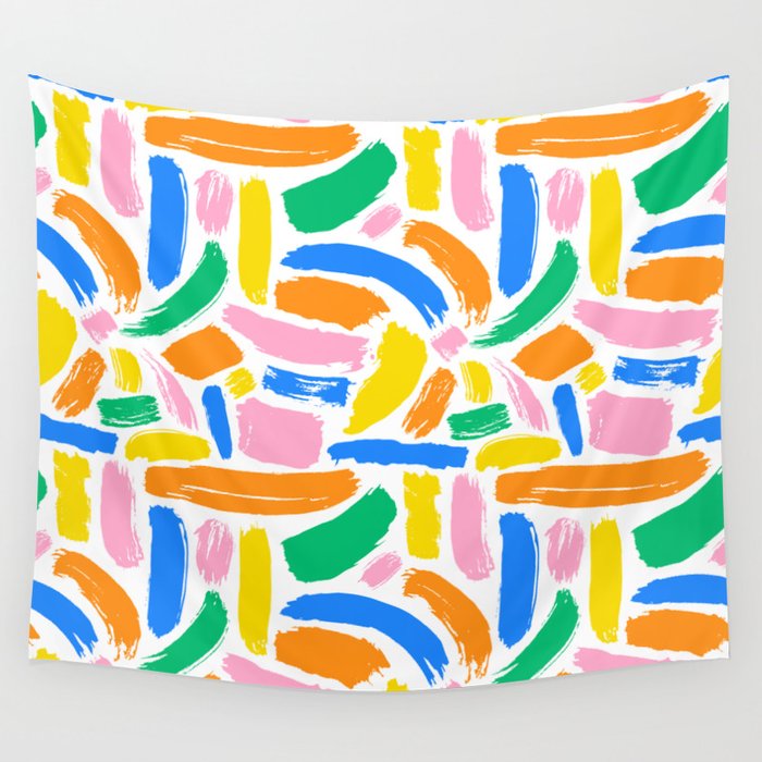 Colorful abstract brush stroke art pattern Wall Tapestry Gallery Image 4