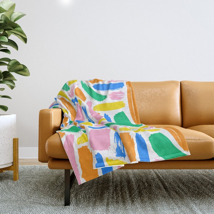 Colorful abstract brush stroke art pattern Throw Blanket Gallery Image 1