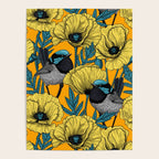 Fairy wren and poppies in yellow Poster Gallery Image 4