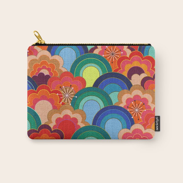 70s rainbow flowers sunset colors Carry All Pouch Gallery Image 1