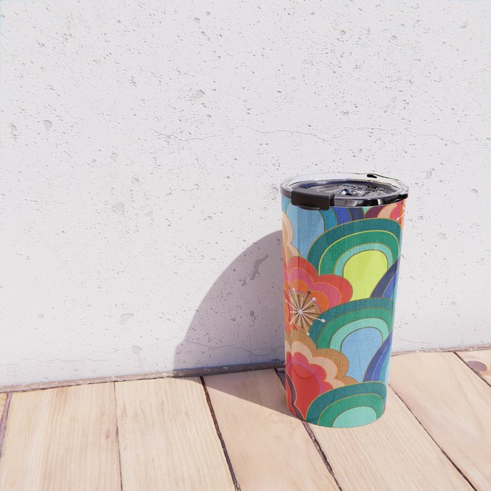 70s rainbow flowers sunset colors Travel Mug Gallery Image 4