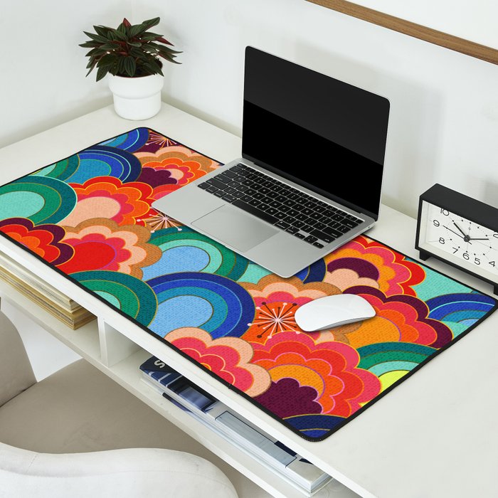 70s rainbow flowers sunset colors Desk Mat Gallery Image 2