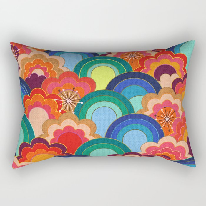 70s rainbow flowers sunset colors Rectangular Pillow Gallery Image 2
