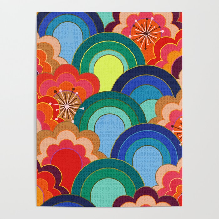 70s rainbow flowers sunset colors Poster Gallery Image 1