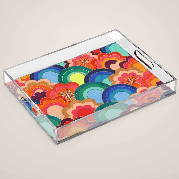 70s rainbow flowers sunset colors Acrylic Tray Gallery Image 1