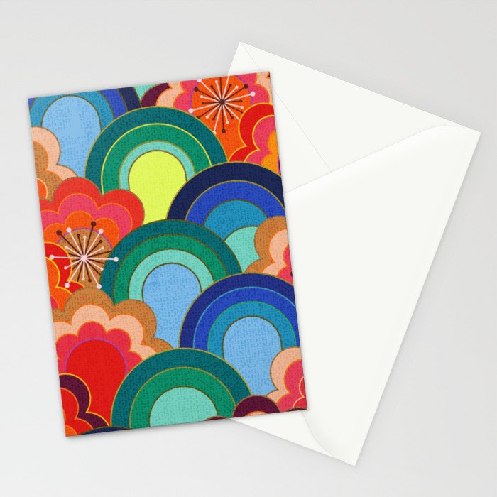 70s rainbow flowers sunset colors Stationery Card Gallery Image 2
