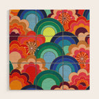 70s rainbow flowers sunset colors Wood Wall Art Gallery Image 1