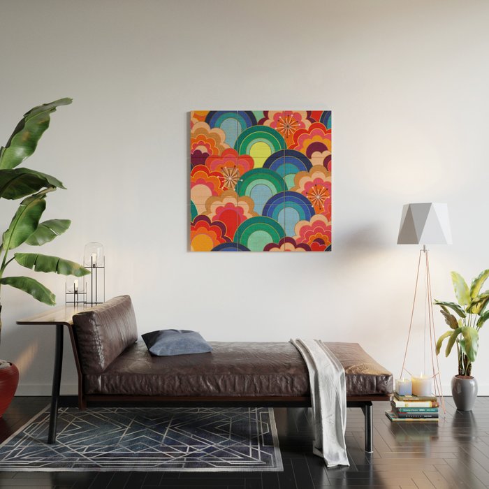 70s rainbow flowers sunset colors Wood Wall Art Gallery Image 2