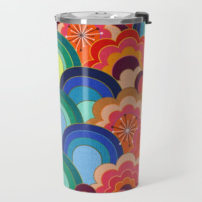 70s rainbow flowers sunset colors Travel Mug Gallery Image 2