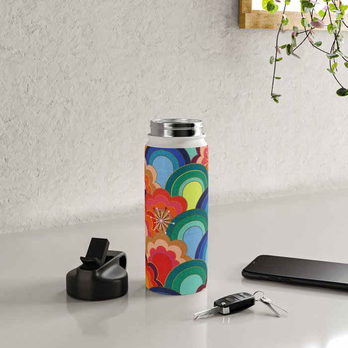70s rainbow flowers sunset colors Water Bottle Gallery Image 4