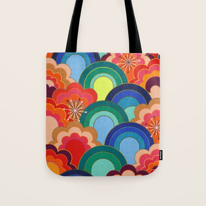70s rainbow flowers sunset colors Tote Bag Gallery Image 1