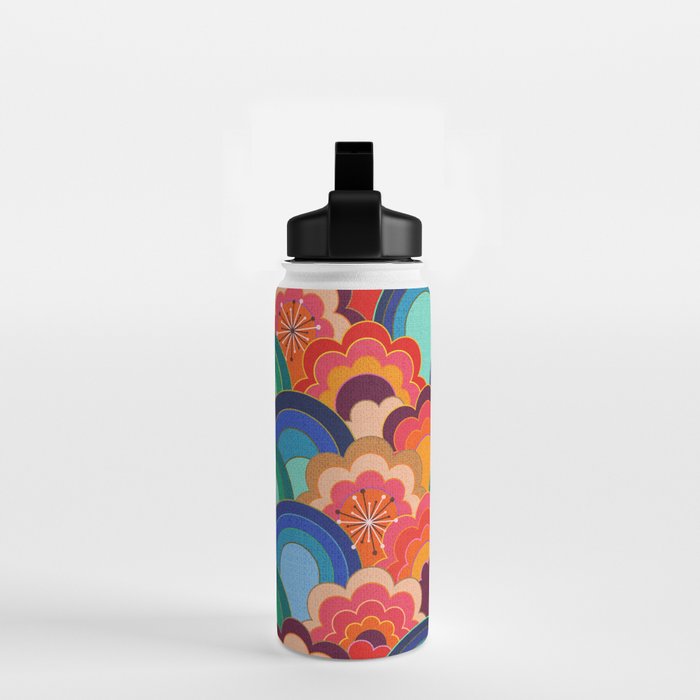 70s rainbow flowers sunset colors Water Bottle Gallery Image 2