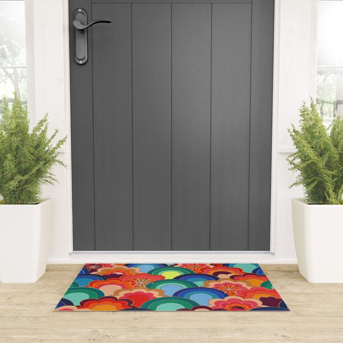 70s rainbow flowers sunset colors Welcome Mat Gallery Image 3